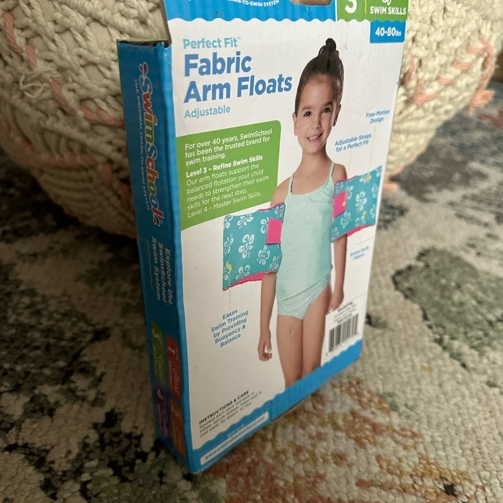 New SwimSchool Girls Soft Fabric Arm Floats - Level 3 (40-80 lbs) hibiscus print